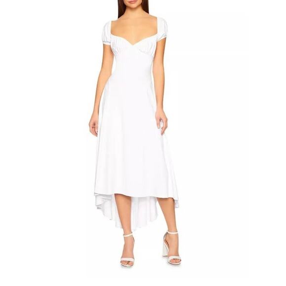 Susana Monaco Sugar White Puff Sleeve Shoulder High Low Wedding Midi Dress Small - Picture 2 of 9